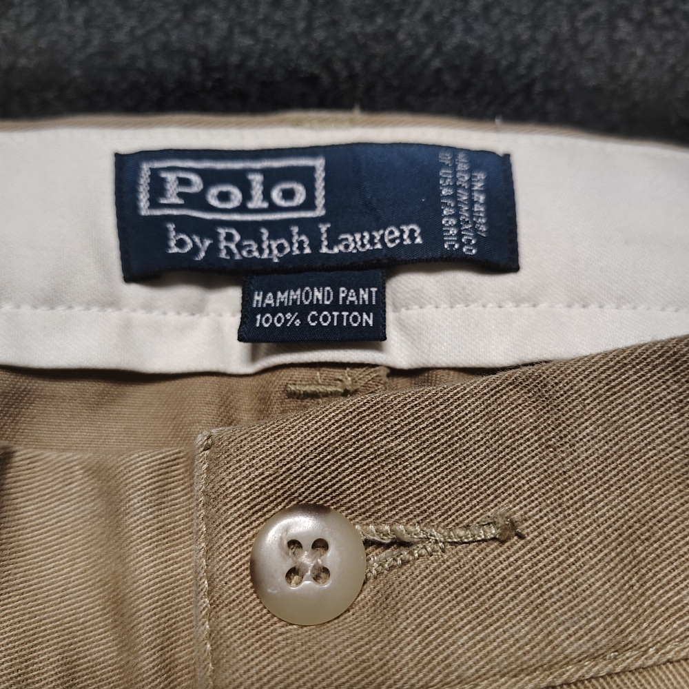 Polo Ralph Lauren Hammond Pants Mens 38x32 Khaki Beige Pleated Chino Cuffed - Picture 5 of 11